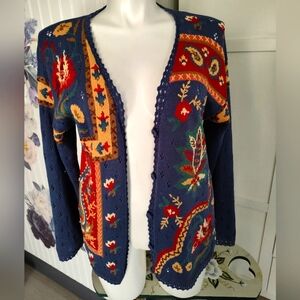 Susan Bristol 1995 Boho Art To Wear Oversized M Cardigan Handknit Cotton Ramie